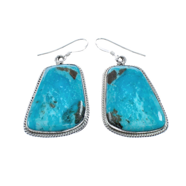 Native American Turquoise Sterling Silver Hook Dangle Earrings AX128142